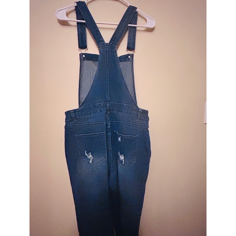 Star Distressed Denim Overalls Women Size Medium Blue Excellent Stretch Bib - Picture 8 of 9